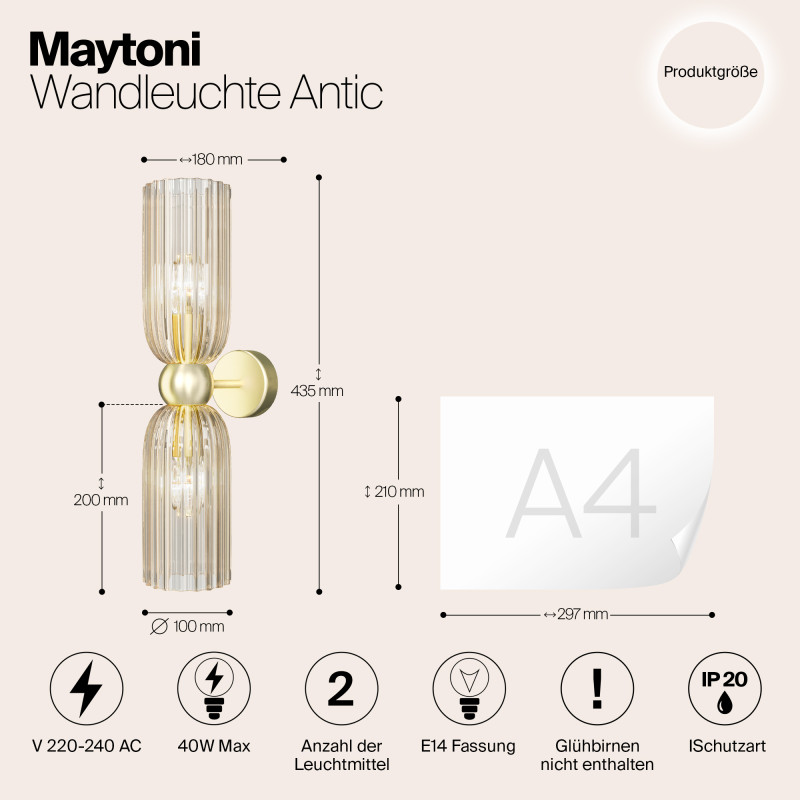 Светильник 44 см, Maytoni MOD302WL-02CG, золото