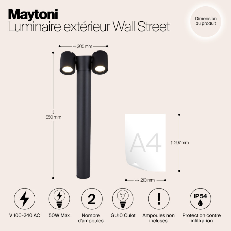 Ландшафтный светильник 55 см Maytoni Outdoor Wall Street O010FL-02B черный