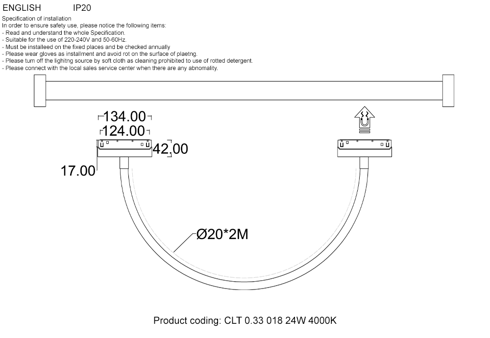 Светильник трековый магнитный 2*200*13,5 см, 1*LED*24W 4000K черный+белый Crystal Lux CLT 0.33 018 24W BL 4000K