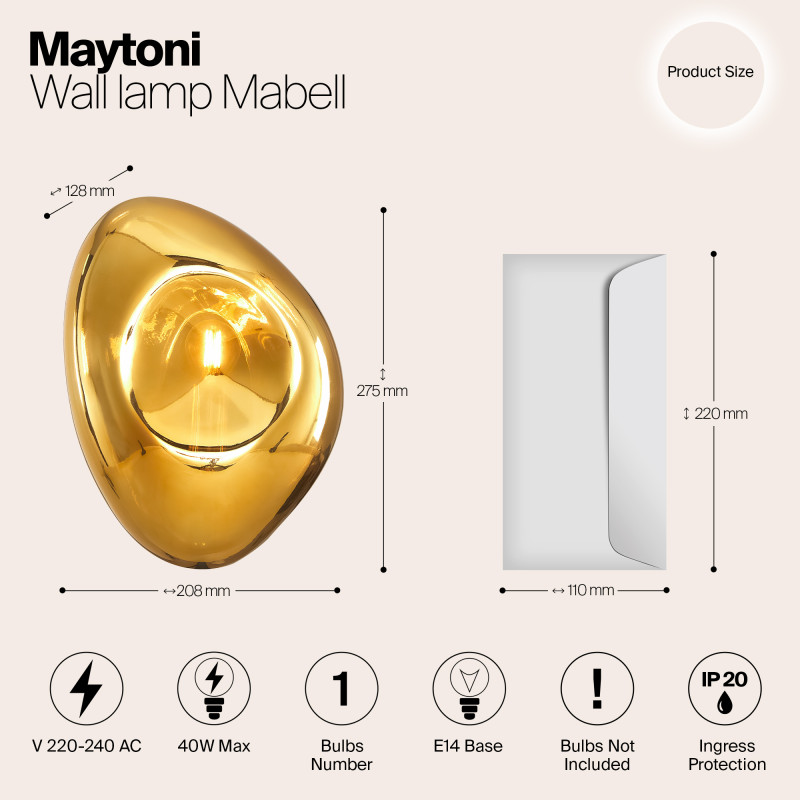 Светильник 21 см, Maytoni Mabell MOD306WL-01G, золото