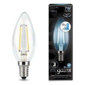 103801207-S Лампа Gauss Filament Свеча 7W 580lm 4100К Е14 шаг. диммирование LED 1/10/50