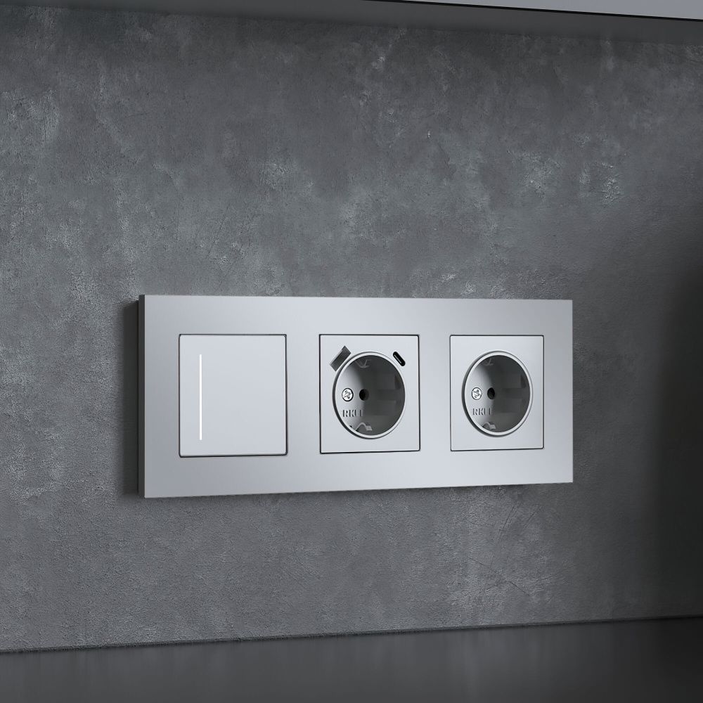 Рамка на 3 поста Slab Werkel W0032965, серебро матовый