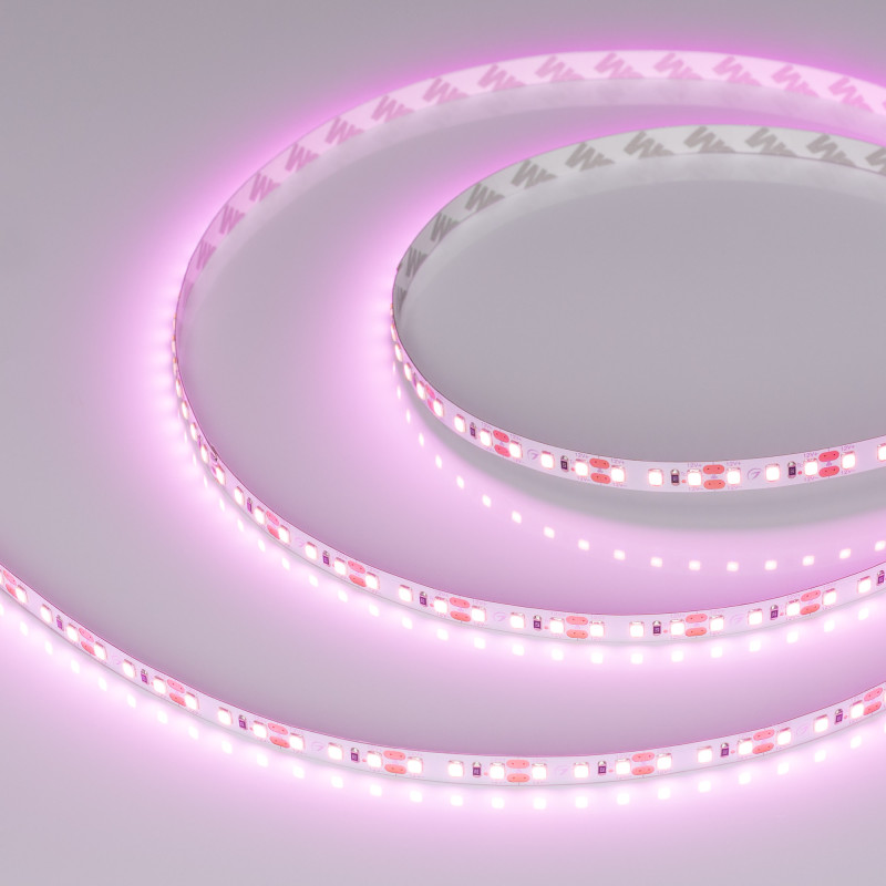 Лента RT-A120-8mm 12V Pink (9.6 W/m, IP20, 2835, 5m) (Arlight, Открытый) 015897(2). Цена указана за 5 метров. Продается кратно 5 метрам.