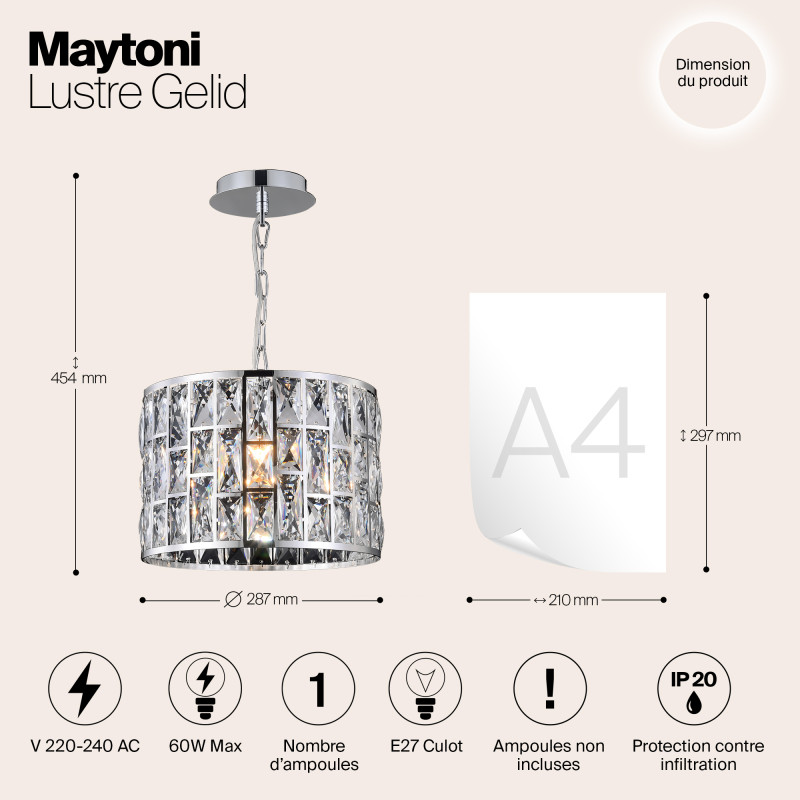 Подвесной светильник Maytoni Gelid MOD184-PL-01-CH, диаметр 30 см