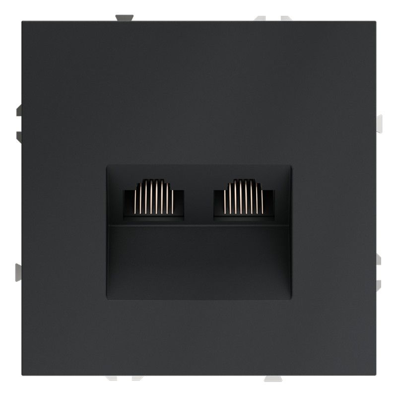 Розетка компьютерная встраиваемая Voltum S70 двойная RJ45+RJ45 кат.6, графит пластик Soft touch VLS060207