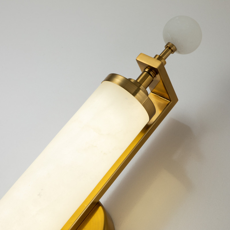 Бра Favourite Plunger 3011-2W, D105*W100*H500, латуни, плафон из искусственного белого мрамора, стеклянный декор по краям