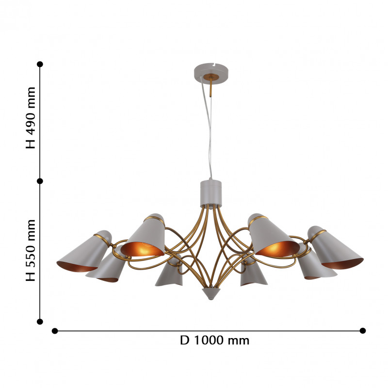 Подвесная люстра Favourite Lovato 2666-8P, D1000*H550/1040, латунь, плафоны темно-серого цвета
