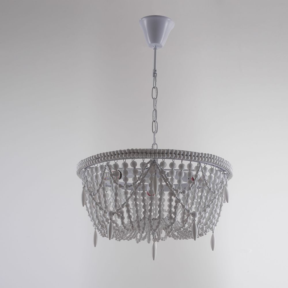 Подвесная люстра RH Anselme White Wood Weathered Chandelier 48*48*50 см, 3*E14*40W, ImperiumLoft 40.2087-0, Белый