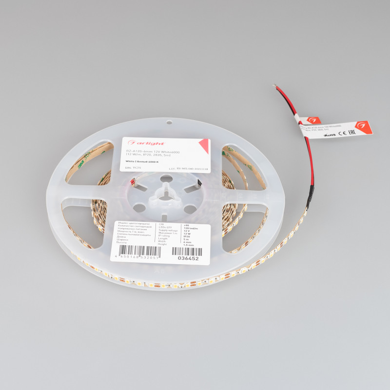 Лента RZ-A120-6mm 12V White6000 (12 W/m, IP20, 2835, 5m) (Arlight, 12 Вт/м, IP20) 036452. Цена указана за 5 метров. Продается кратно 5 метрам.