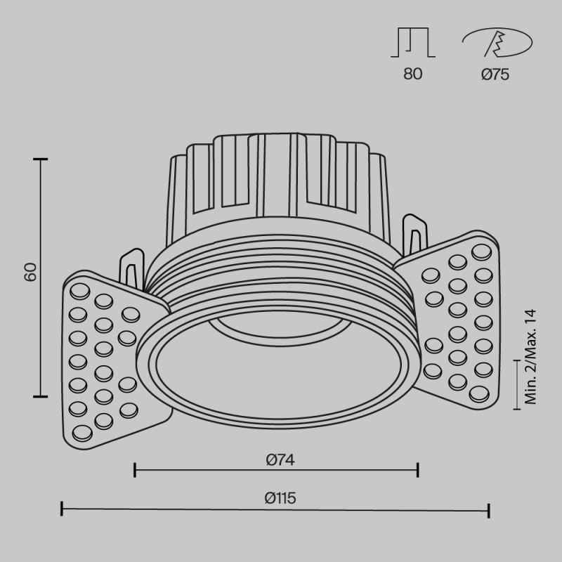Встраиваемый светильник 7,4*7,4*6 см, LED, 12W, 4000К, Maytoni Technical ROUND DL058-12W4K-TRS-BS латунный