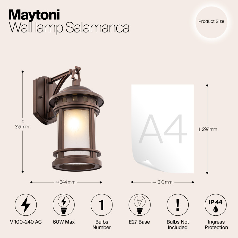 Уличный настенный светильник Maytoni Salamanca O031WL-01BR, коричневый