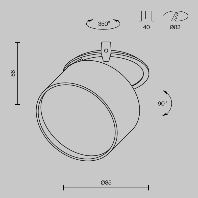 Встраиваемый светильник 8,5*8,5*6,6 см, LED, 12W, Maytoni Technical ONDA DL024-12W-DTW-B черный