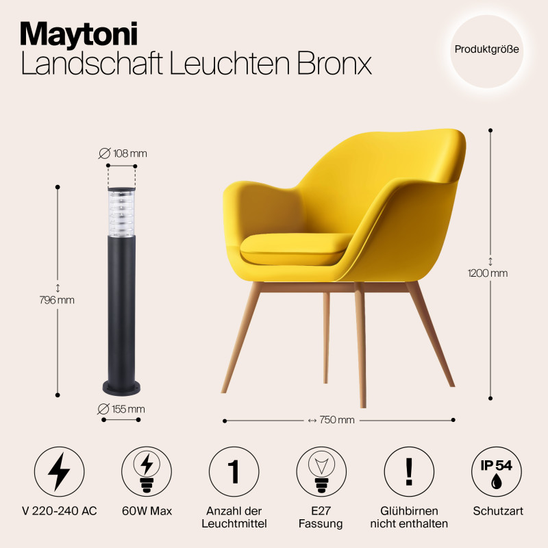 Фонарь уличный столб 80 см Maytoni Bronx O576FL-01B, черный