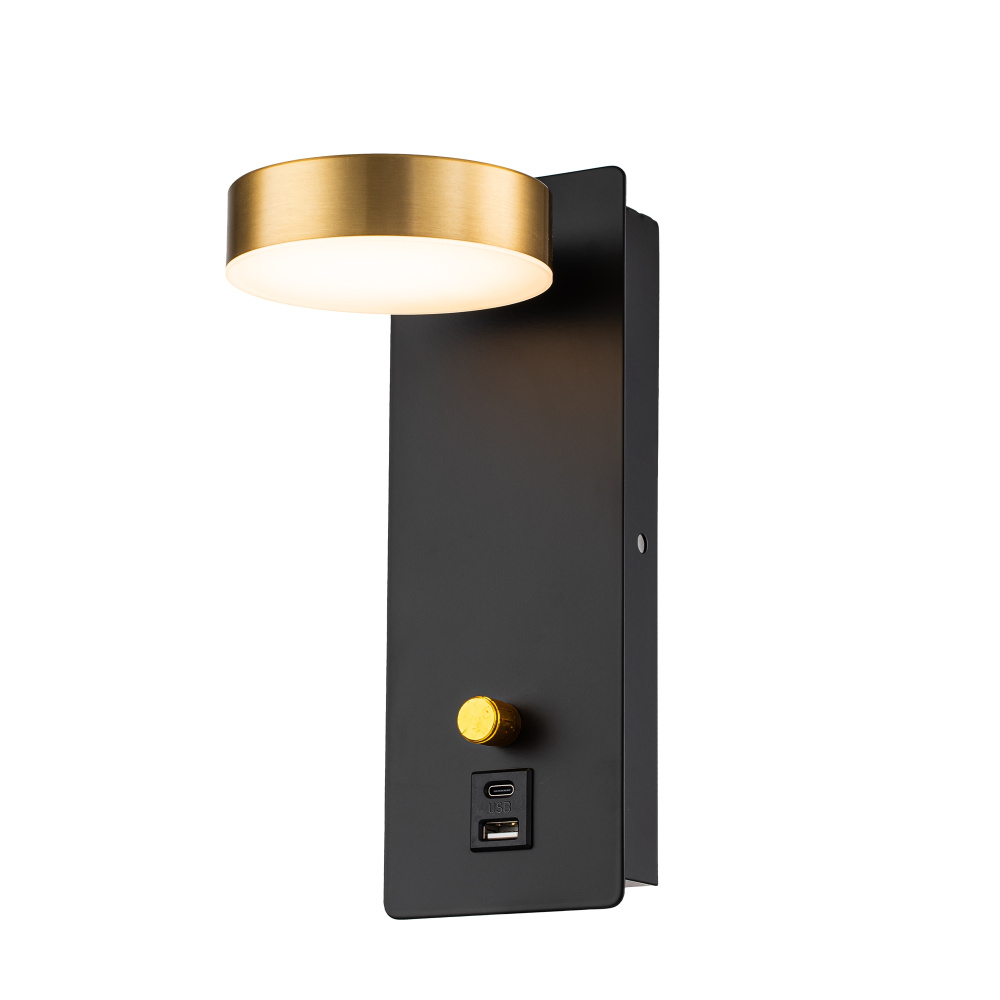 Бра 15*10*-23 см, 1*LED*7W, 2900K, Freya Сол / Sol FR5346WL-L5BBZ, Черный и Латунь