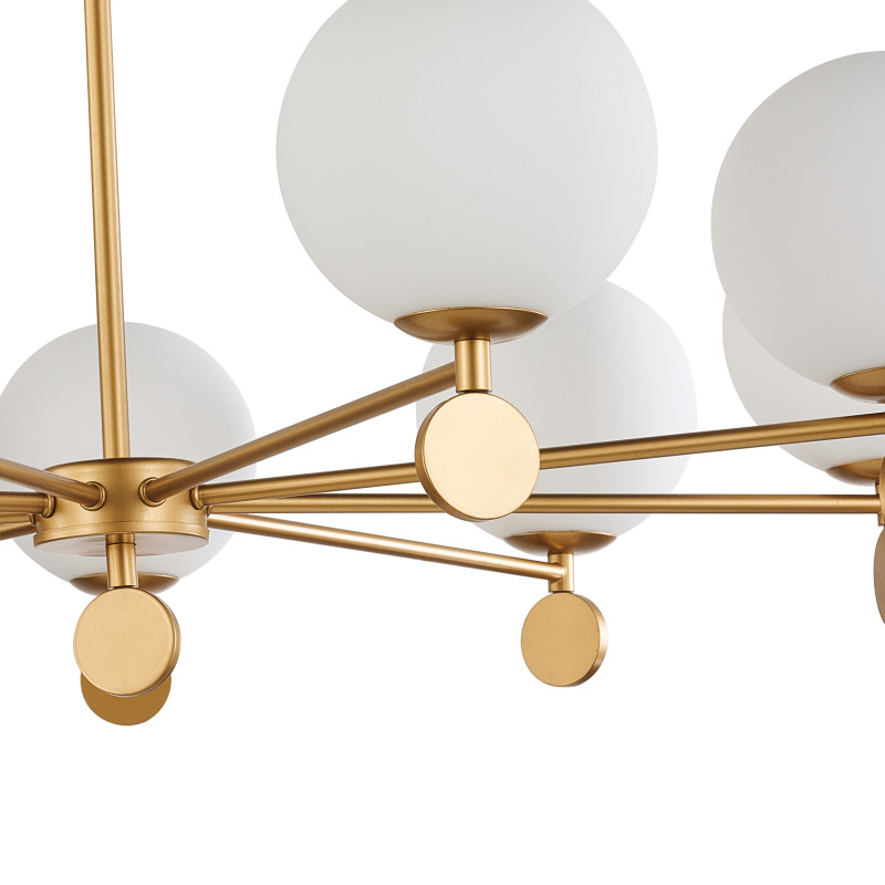 Подвесная люстра Favourite Absolute 2928-9P, D910*H365/1540, каркас золотого цвета, плафоны из стекла цвета опала, люстру можно монтировать плафонами вверх или вниз