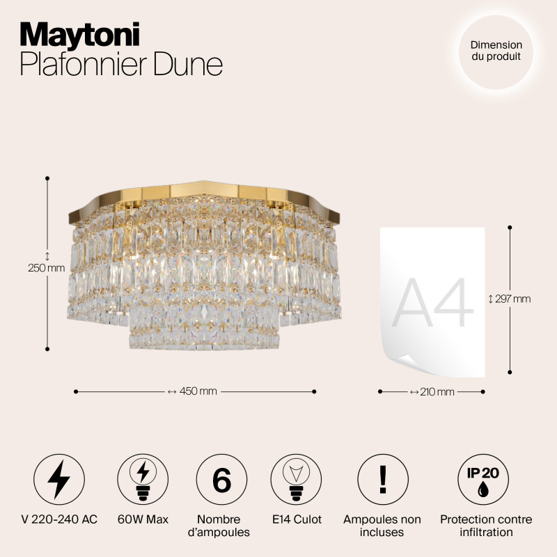 Светильник 45 см, Maytoni Dune DIA005CL-06G, золото