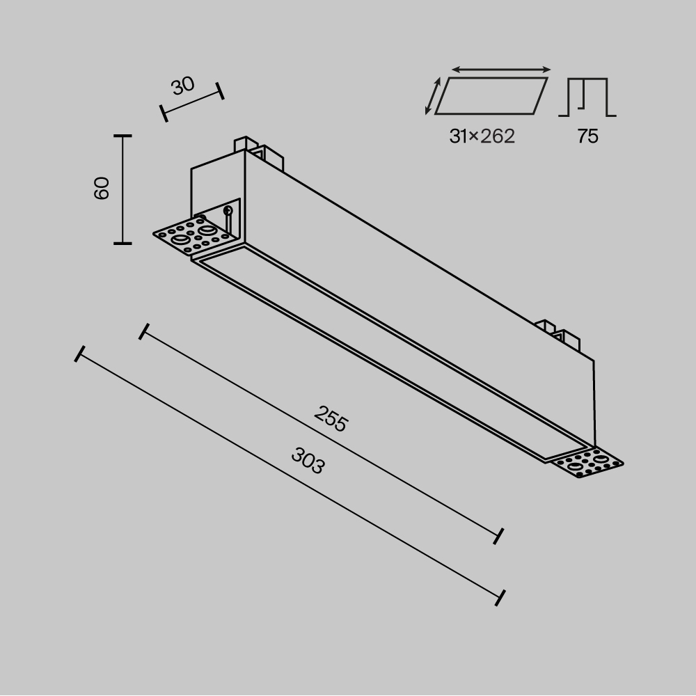 Встраиваемый светильник  DL066-20W3-6K-TRS-W 30,3*2,95*-6 см, *LED*20W, 6000K, Maytoni technical Basis DL066-20W3-6K-TRS-W, Белый