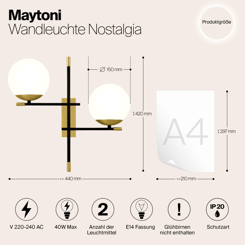 Бра Maytoni Nostalgia MOD048WL-02G, черный-золото