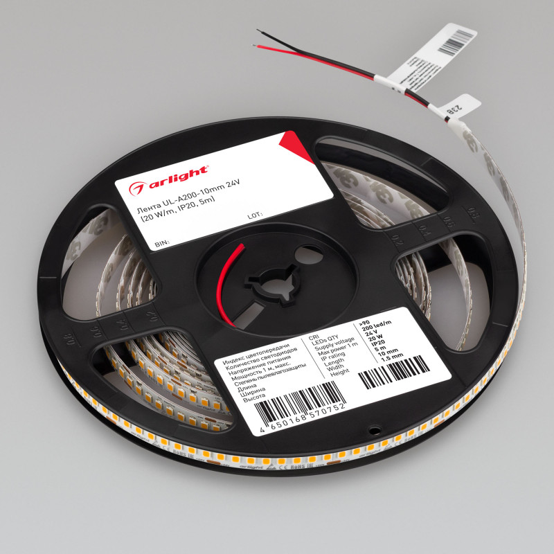 Лента UL-A200-10mm 24V Warm2400 (20 W/m, IP20, 5m) (Arlight, 7 лет) 037223. Цена указана за 5 метров. Продается кратно 5 метрам.