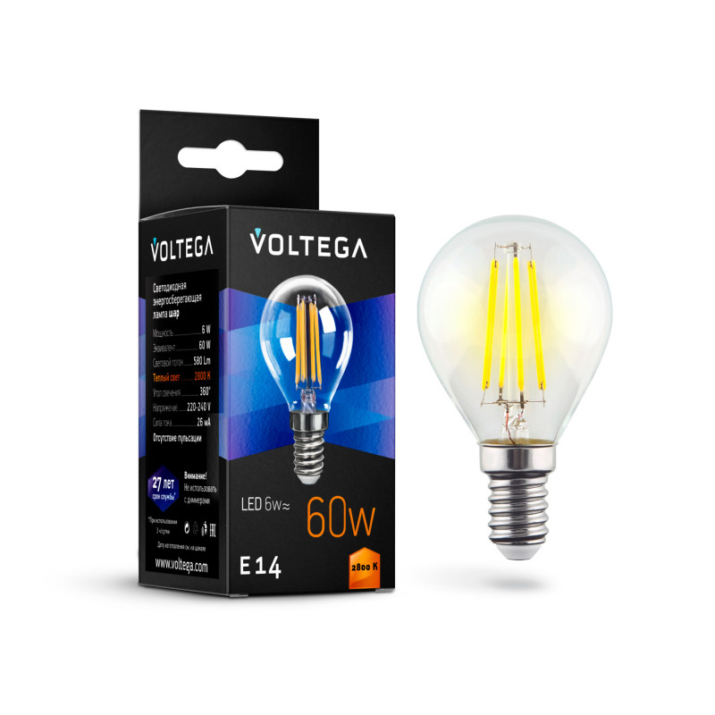7021 Лампа светодиодная  Voltega Crystal 6W 580Lm 2800K E14