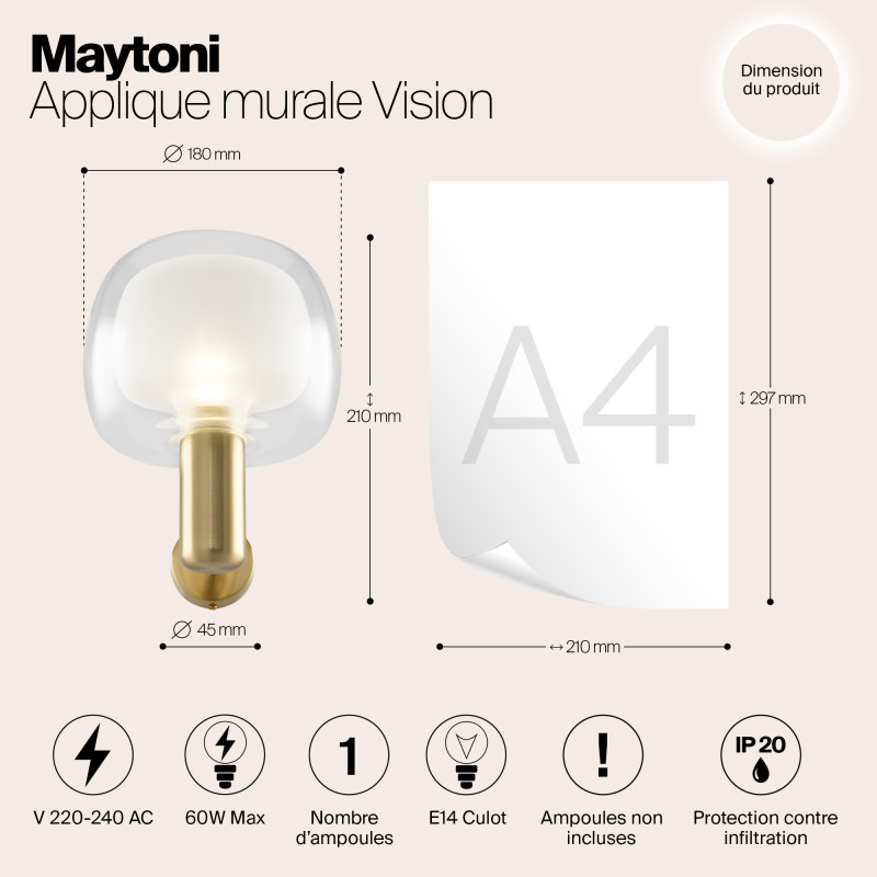 Светильник 21 см, Maytoni Vision MOD411WL-01G, золото