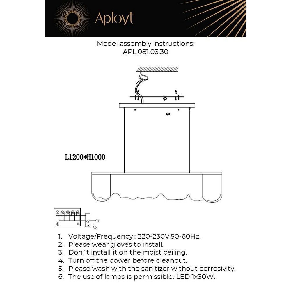 Люстра подвесная 19*120*60-110 см, 30W, 3500K, 6 м2 Aployt Olga APL.081.03.30 золото