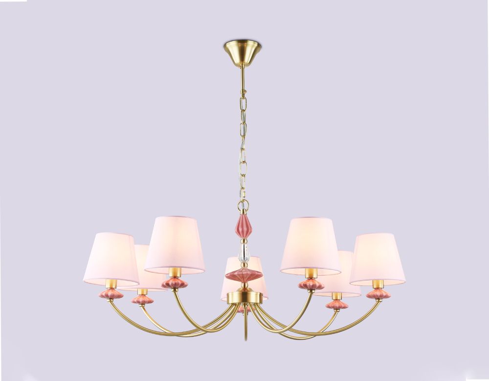 Подвесная люстра с абажуром и декором из керамики **80- см, 7*E14*40W, K, Ambrella Light High Light LH75025, золото