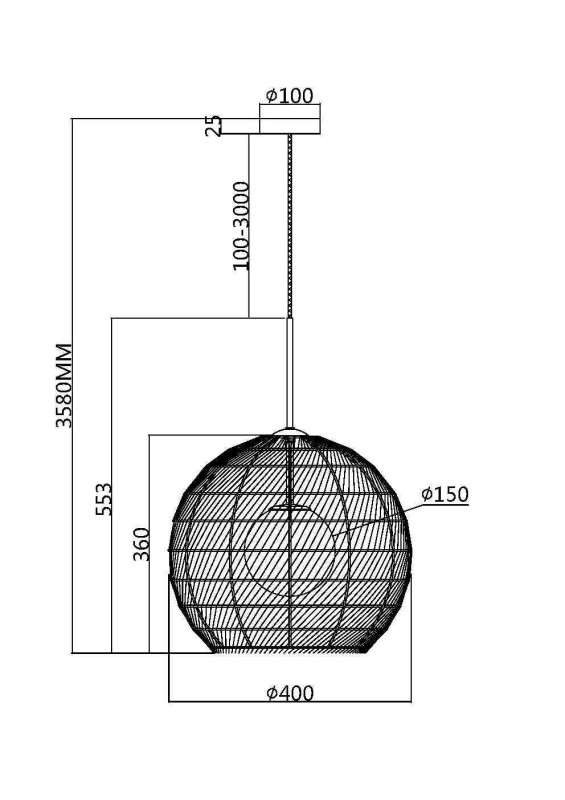Подвесной светильник 40*68*358 см, 1 G9*28W CANE MOD204PL-01B Maytoni, Черный