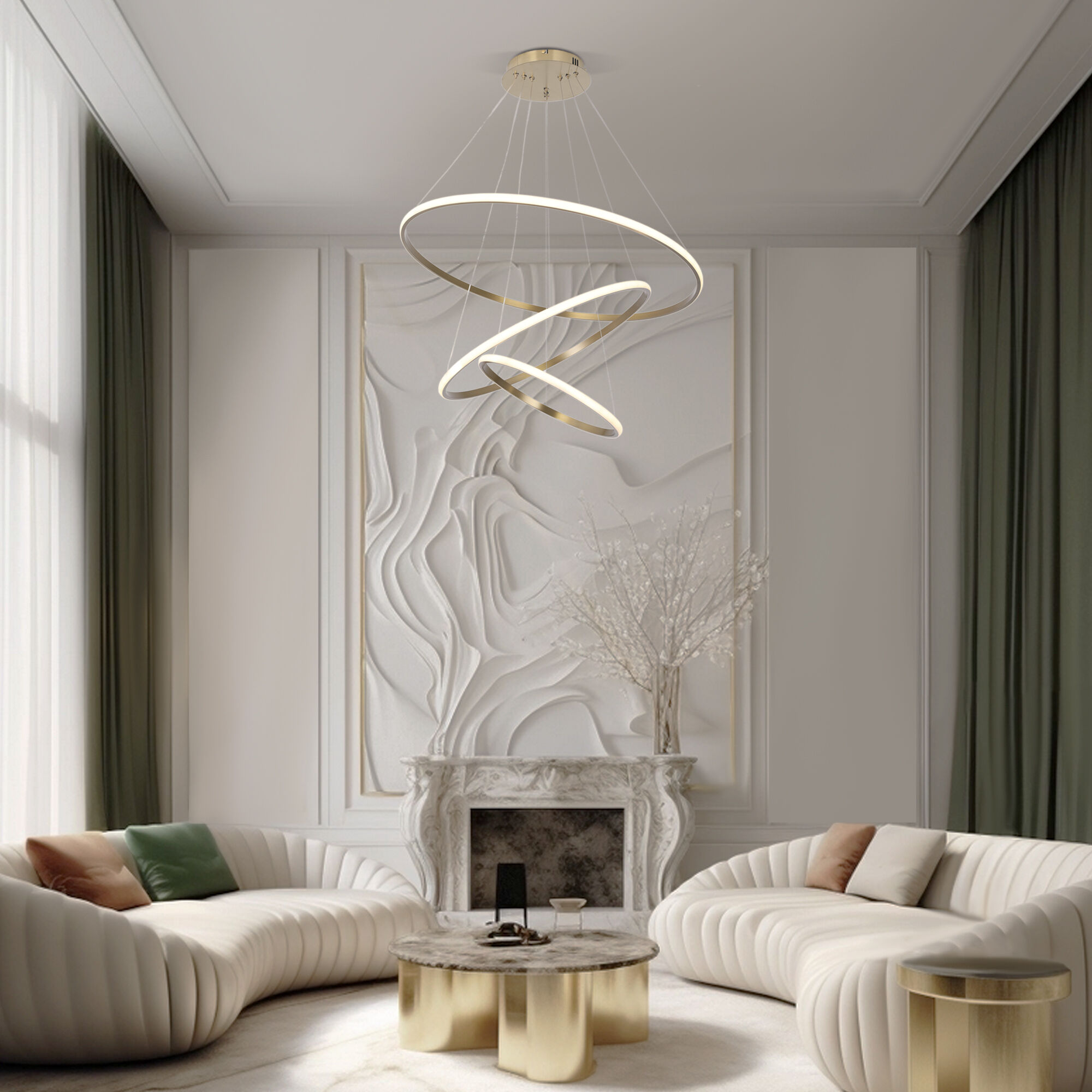 Подвесной светильник 80*80*135 см,  LED*155W, 4200;6500 К, Eurosvet Collars 90264/3, латунь