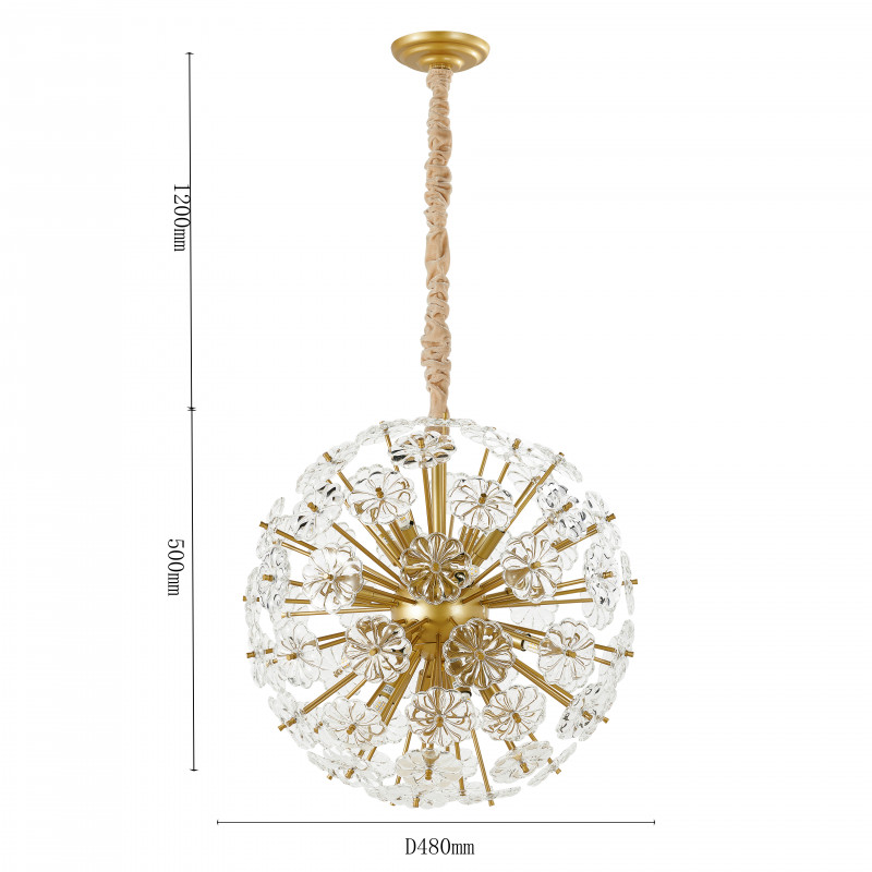 Подвесная люстра Favourite Pienene 2620-16P, D480*H500/1700, Каркас золотого цвета, декоративные элементы из прозрачного стекла