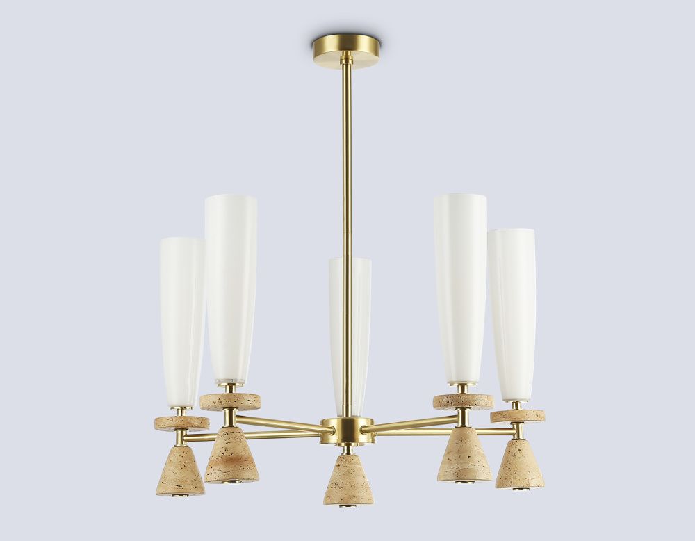 Люстра на штанге с травертином **67,5- см, 5*G9*28W, K, Ambrella Light High Light LH75371, золото