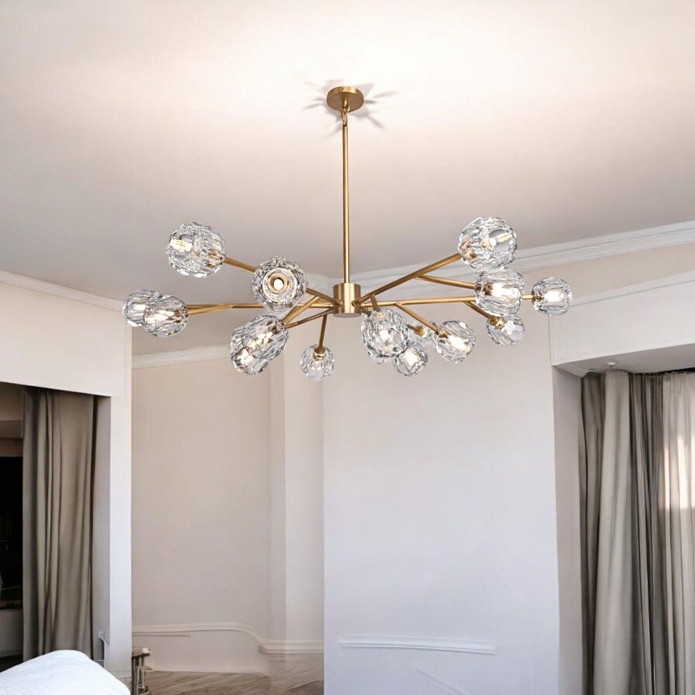 Люстра на штанге Boule De Cristal Round Chandelier 18 120*120*30 см, 18*G9*40W, ImperiumLoft 40.1218, Латунь
