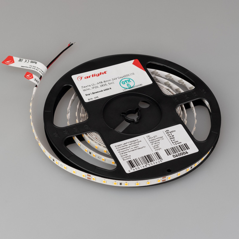 Лента UL-A98-8mm 24V Day4000 (10 W/m, IP20, 2835, 5m) (Arlight, 7 лет) 040006. Цена указана за 5 метров. Продается кратно 5 метрам.