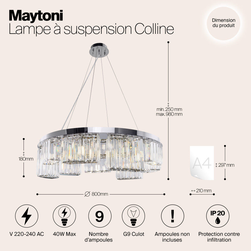 Подвесная люстра Maytoni Colline MOD083PL-09CH, диаметр 80 см, хром