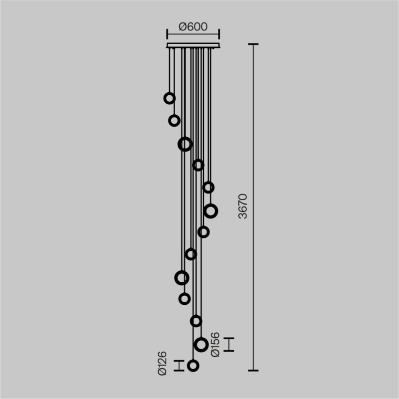 Каскадная люстра 60*60*367 см, LED, 3000К, Maytoni Pharao MOD361PL-L58BS3K латунный