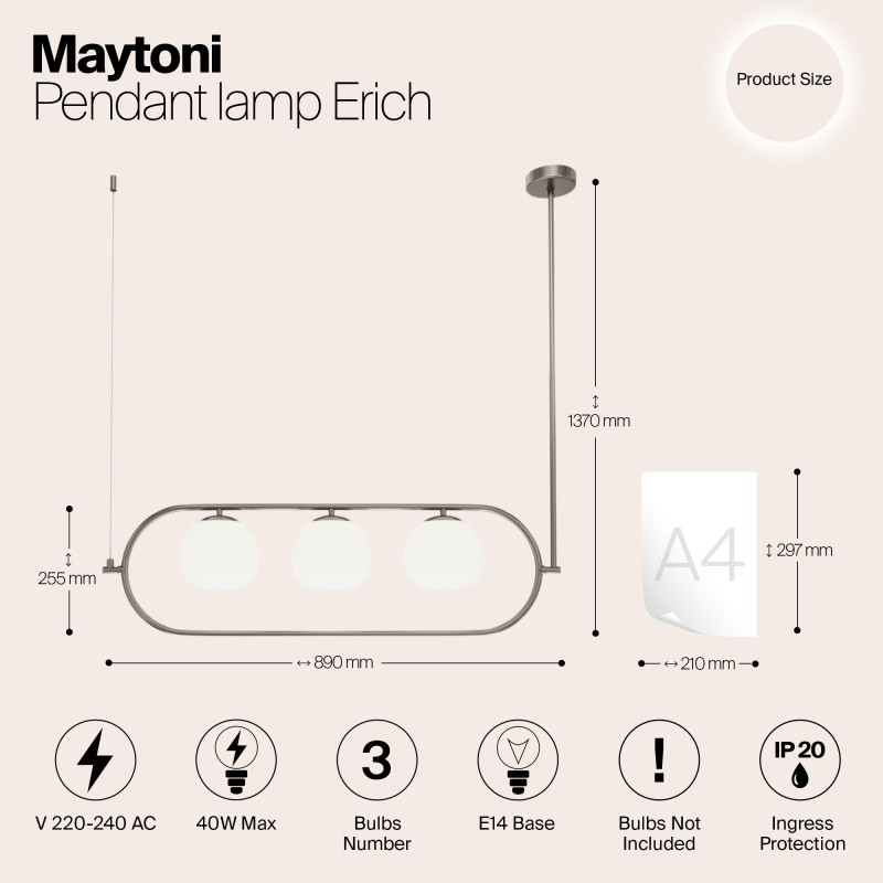 Светильник 89 см, Maytoni MOD221PL-03N, никель