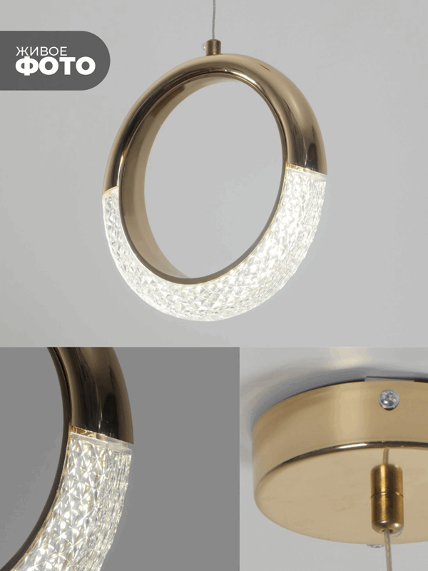 Светильник подвесной ElegantLight DZN-8224 ЗОЛОТО/ GOLD D200/H1500/1/LED/8W/4000K DELICATE 22-12 (1)