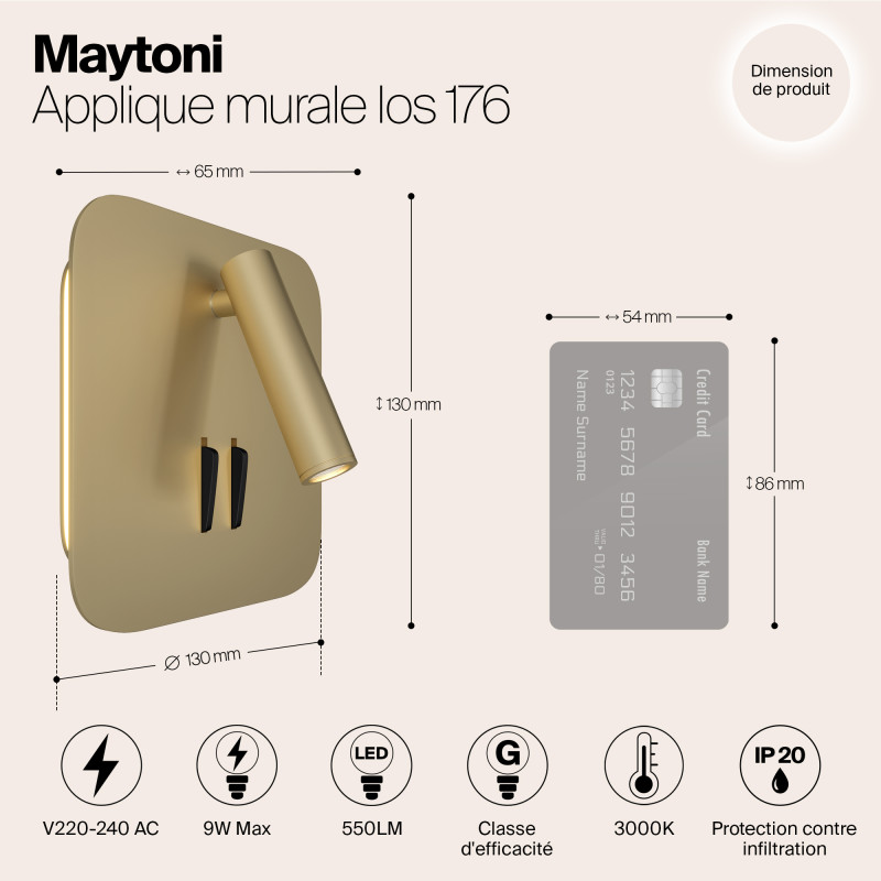 Настенное бра Maytoni Ios 176 C175-WL-01-6W-MG, 9W LED, 3000K, матовое золото