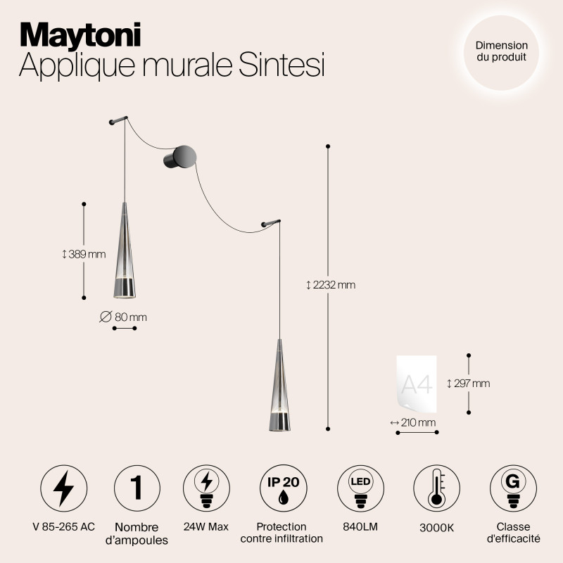 Светодиодный светильник 24W, 3000K, Maytoni Sintesi P090WL-L24CH3K, хром
