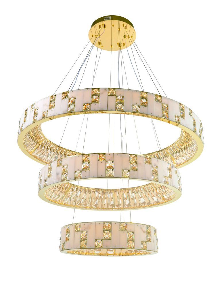 Люстра Ø900 (680) (450) мм, Светодиодная лента 200W 3000-6000K NewRgy GOLD+CLEAR (Золото + Прозрачный Хрусталь) 6029E/200W GOLD+CLEAR