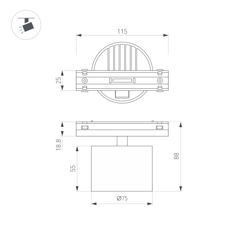 Светильник на шине Arlight 044467 11,5*7,5*8,8 см, 10W, белый (дневной)K,