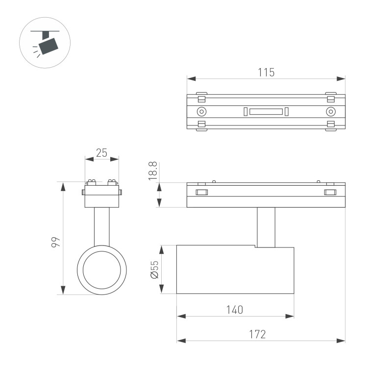 Светильник на шине Arlight 044479 17,2*5,5*9,9 см, 18W, белый (теплый)K,