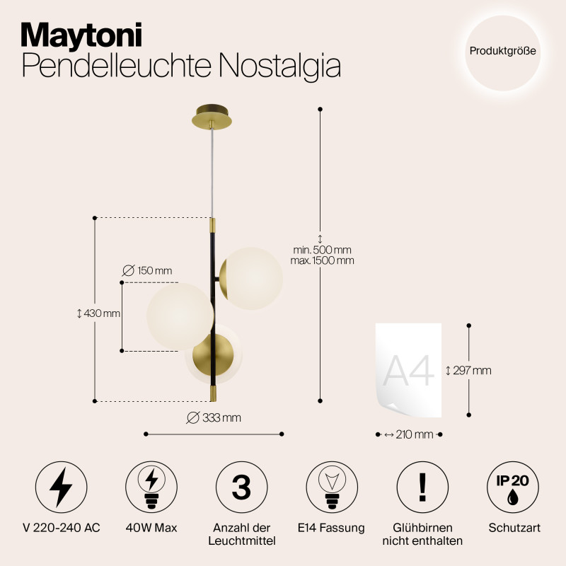 Подвесной светильник Maytoni Nostalgia MOD048PL-03G, черный-золото