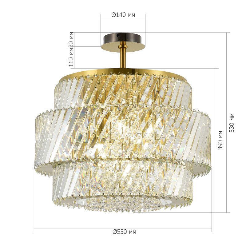 Люстра на штанге *55*53 см, 12*E14*40W, ST-Luce RITZ SL6138.313.12, латунный