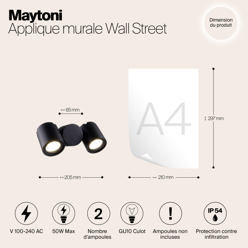 Настенный уличный светильник Maytoni Outdoor Wall Street O010WL-02B черный