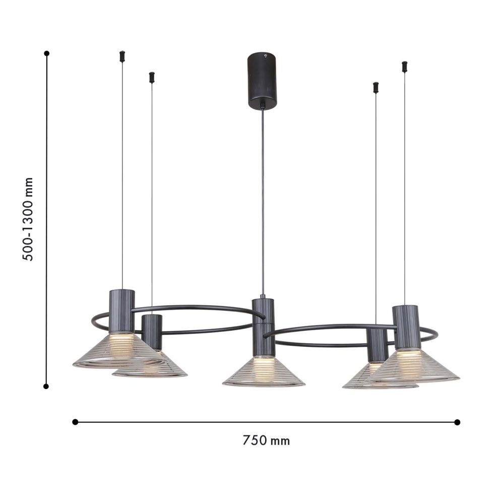 Подвесная люстра 50*50-130 см, 5*LED, 6W, 3000K, F-Promo Feris 4622-5P, черный матовый
