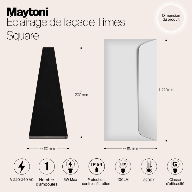 Уличный настенный светодиодный светильник Maytoni Times Square O580WL-L6B черный