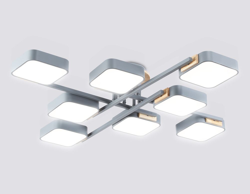 Люстра светодиодная на штанге 96*96*16- см, **W, 3000-6000K, Ambrella Light Comfort FL4889, серый, дерево