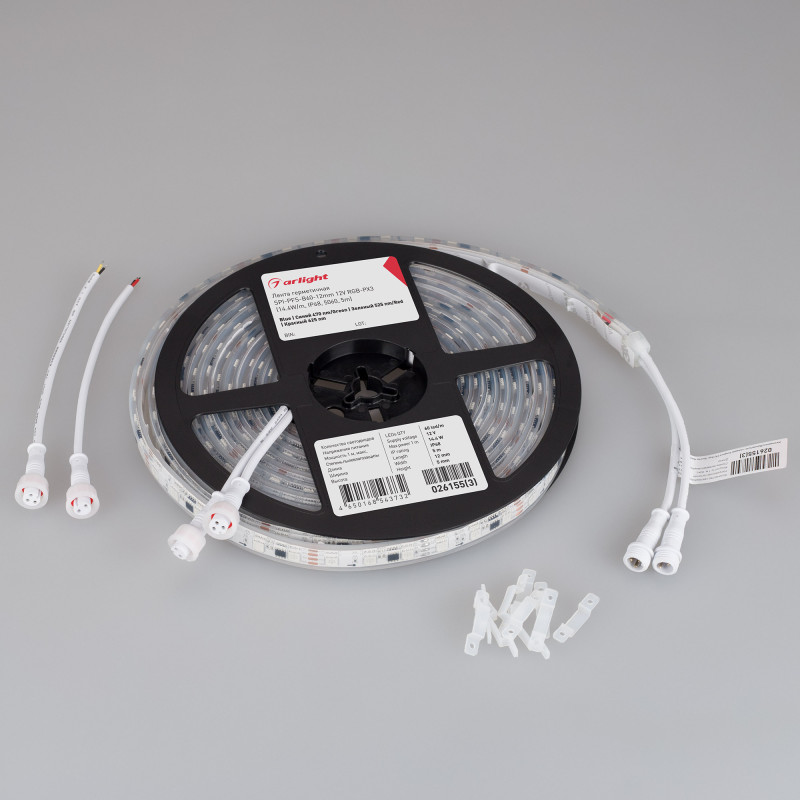 Лента герметичная SPI-PFS-B60-12mm 12V RGB-PX3 (14.4W/m, IP68, 5060, 5m) (Arlight, бегущий огонь) 026155(3). Цена указана за 5 метров. Продается кратно 5 метрам.