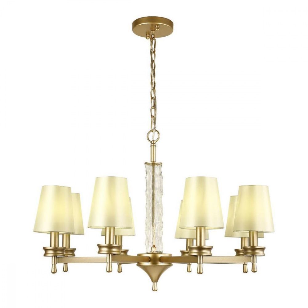 Подвесная люстра F-Promo Hefestos 2945-8P, D830*H550/1550, матового золота, плафон из бежевой атласной ткани, декоративные элементы из прозрачного стекла